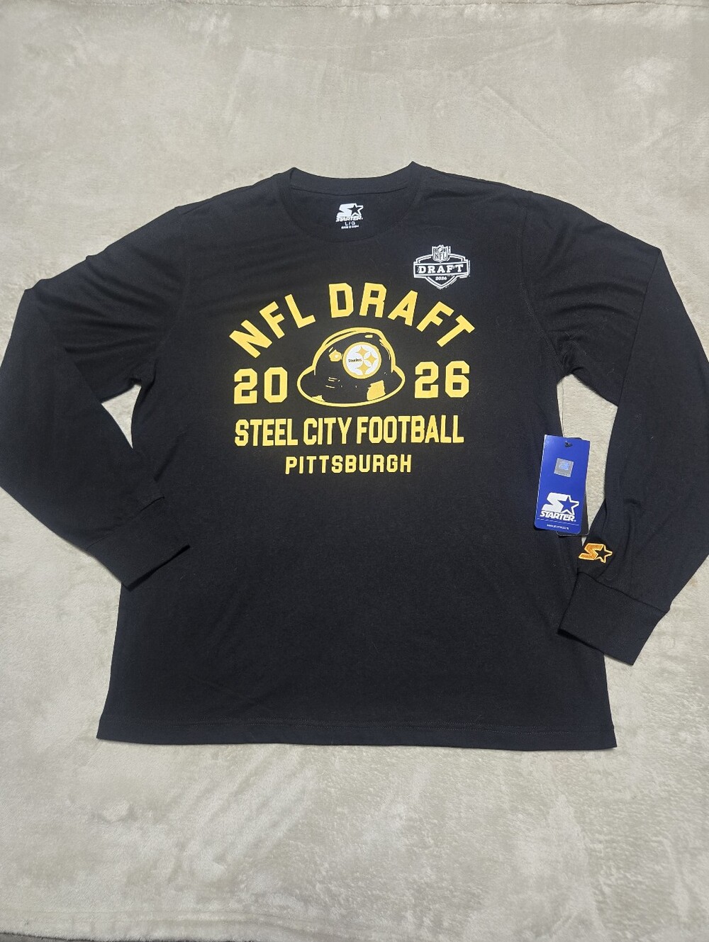 STARTER Black Long Sleeve NFL Draft 2026 Steel City Football Tee Mens Size Large